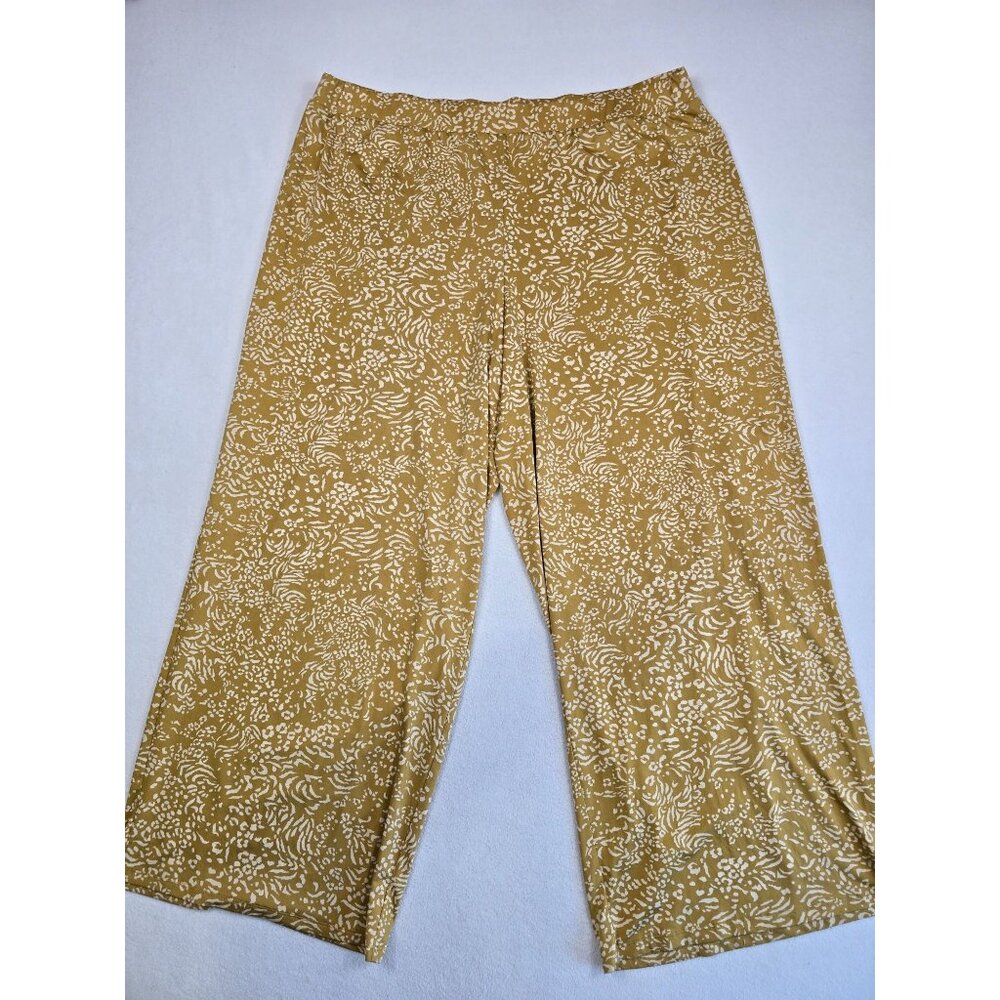 Boho Palazzo Pants Size 22/24W Mustard Yellow Abstract Print Elastic Pull On
